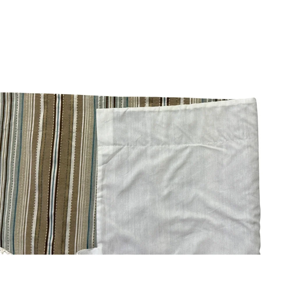 Vintage Set 12 Striped Valances Scalloped Fringe Trim Short Curtains Blue Brown